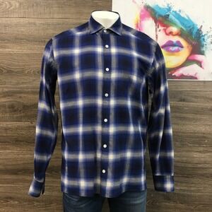 eleventy First Class Mens Plaid Button Up Shirt Made in Italy Size 42 16 1/2